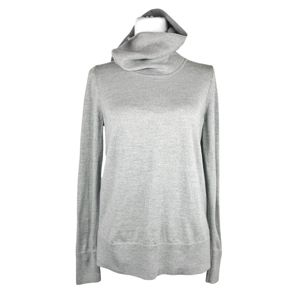 TALBOTS Women’s Glitter Silver Cowl Neck Thin Sweater Metallic Likeness Size M